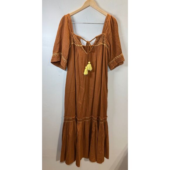 Free People I'm The One Embroidered Maxi Dress Women's Size Large Brown Boho - Picture 6 of 11